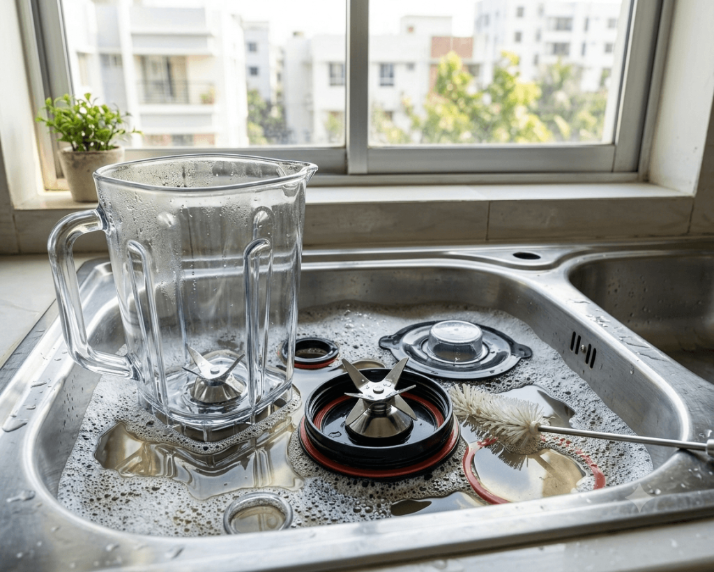 Deep cleaning smart blender parts by soaking in warm soapy water.