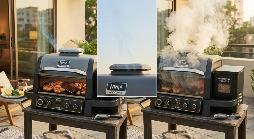 Comparison of thick white smoke versus thin blue smoke on a Ninja Woodfire grill