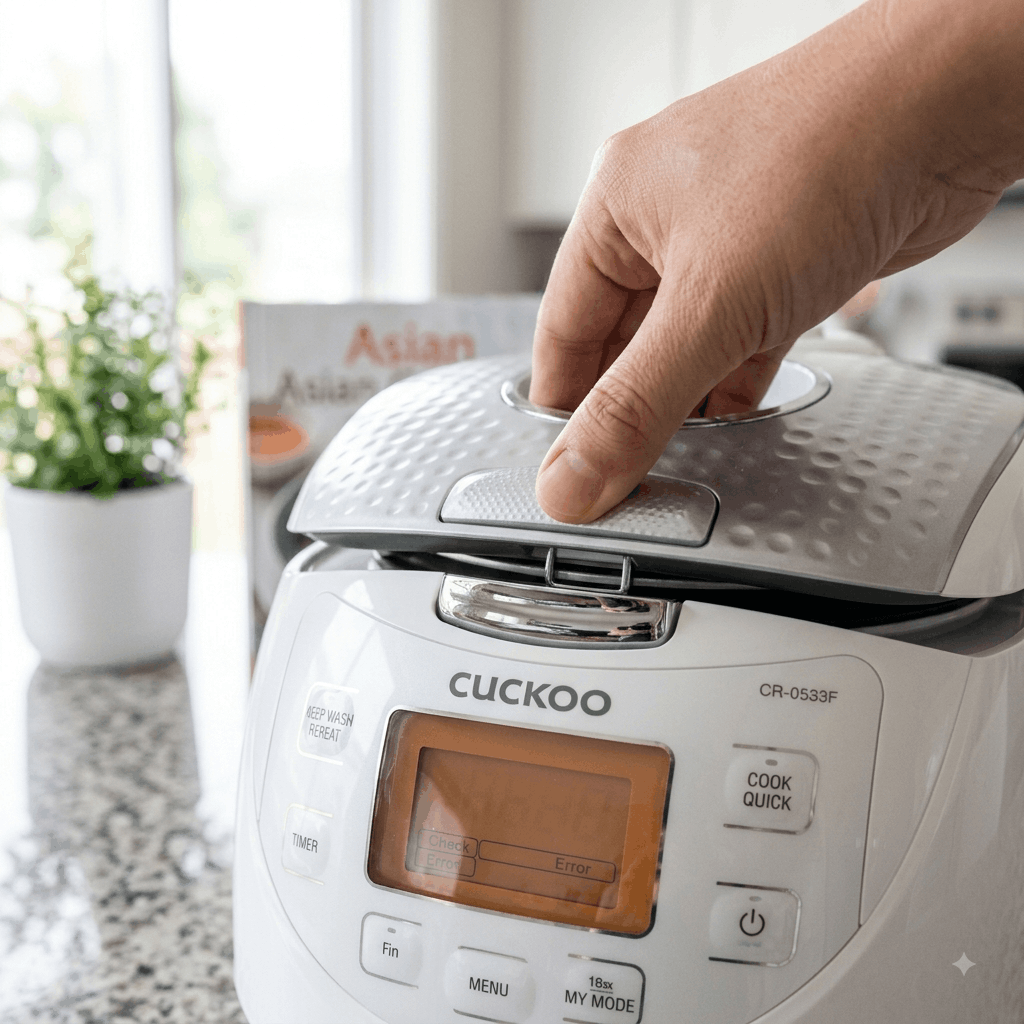 Firmly locking a Cuckoo rice cooker lid to clear a lid-not-locked error