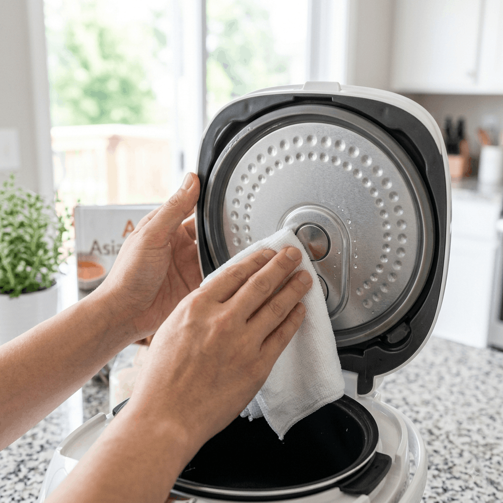 Firmly locking a Cuckoo rice cooker lid to clear a lid-not-locked error