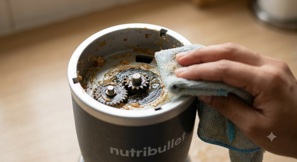 Food debris inside a Nutribullet power base causing burning smell