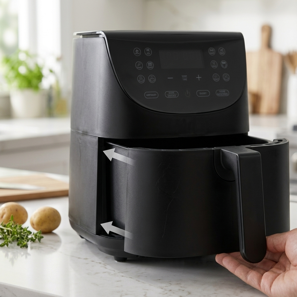 Properly inserting the basket into an air fryer to engage the safety switch