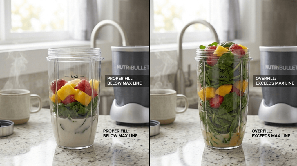 Comparing a properly filled vs overfilled NutriBullet cup