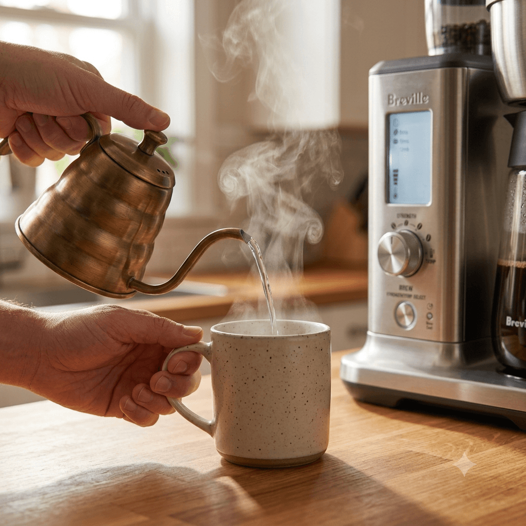 Preheating a coffee cup to keep coffee hotter for longer