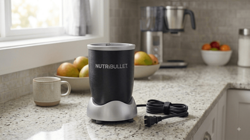 Unplugging a NutriBullet as a safety precaution when it smells like rubber or burning