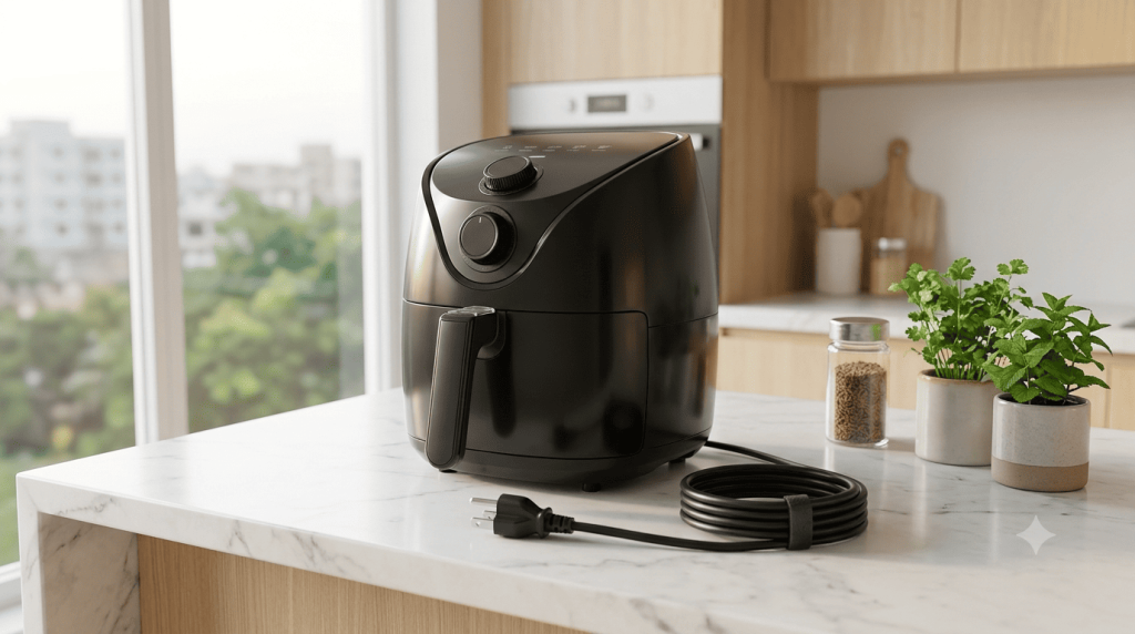 Unplugging an air fryer as a safety precaution when it makes unusual noise