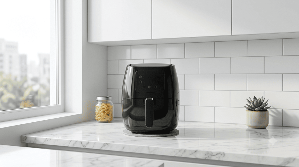 placing an air fryer on a stable, level surface with clear ventilation to prevent vibration noise